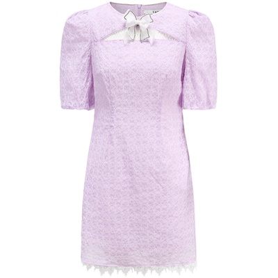 tanni圆领小A镂空网纱中长连衣裙