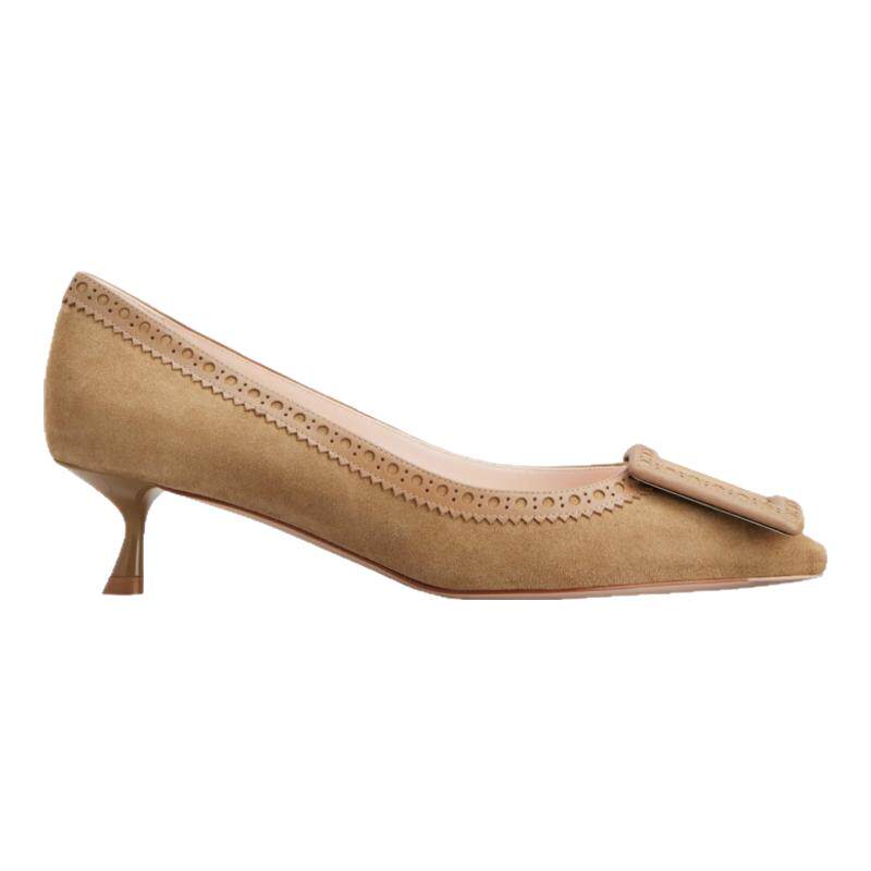 RogerVivier/罗杰维维亚女士高跟鞋麂皮小牛皮细高跟搭扣新款