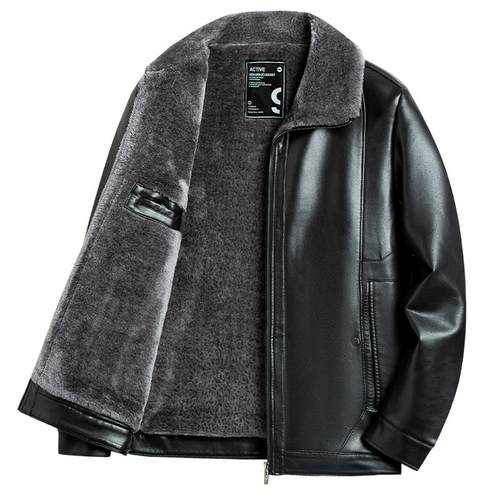 中老年皮衣男60爸爸装加绒皮夹克外套70岁爷爷老年人衣服冬装皮袄