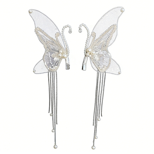 女童蝴蝶珍珠流苏发夹古筝钢琴演出头饰婚礼花童发卡生日公主对夹