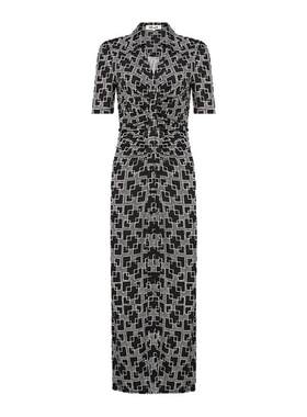 DVF黑灰摩登几何短袖衬衫连衣裙