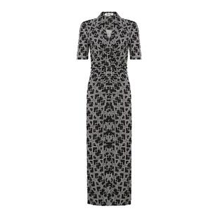 DVF2025秋冬新款黑灰摩登几何图案V领短袖衬衫式连衣裙DS2T030