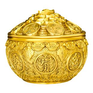 铜聚宝盆摆件黄铜带盖金蟾聚宝盆存钱罐家居店铺办公室装饰品送礼