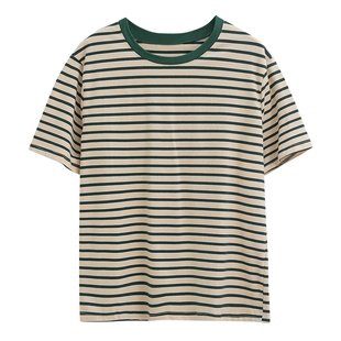纯棉条纹T恤女短袖2026新款爆款正肩夏天巨好看的上衣服宽松半袖