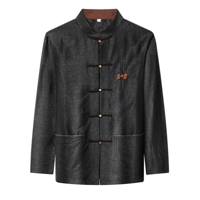 春竹世家男士立领长袖衬衫重磅真丝香云纱100%桑蚕丝盘扣唐装开衫