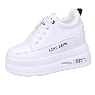 厚底内增高10cm女鞋子2020秋季新款厚底松糕鞋百搭显瘦白色运动鞋