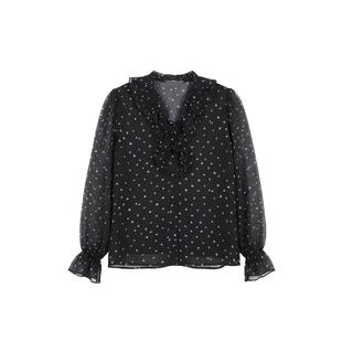 Basic House/百家好设计感波点荷叶边V领雪纺衬衫女2026春季新款