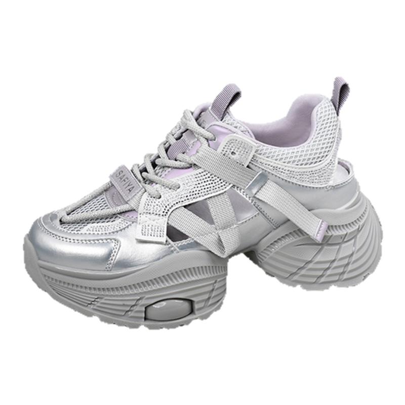 Safiya/索菲娅2025春潮流厚底网面镂空烫钻增高休闲运动老爹鞋女