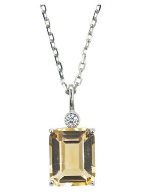 S925纯银天然方块黄水晶吊坠新款彩宝项链时尚简约设计招财小方