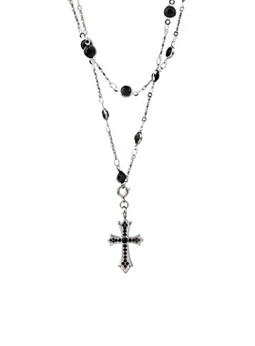 YUSTUDIO枪黑色十字架项链双层叠戴锁骨链女高级感choker颈链配饰