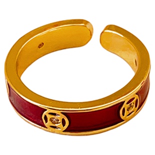 古婷红色晕染金色钱币开口戒指女轻奢高级感尾戒2026新款爆款指环