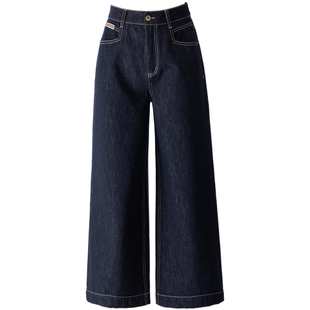 丹宁蓝牛仔阔腿裤女宽松女裤2025年秋冬新款直筒裤深蓝色加绒裤子