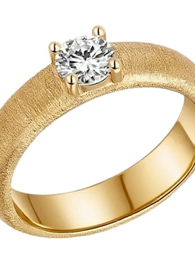 缎面拉丝戒指女纯银轻奢宽窄版镶嵌锆石指环中古百搭情侣戒指