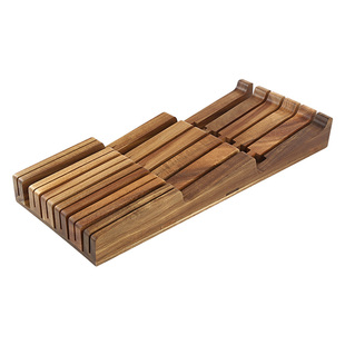 信作相思木卧式11刀槽刀座创意放抽屉刀架横放置物架收纳菜刀架子