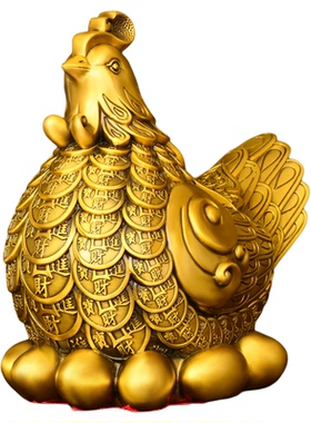 金钱母鸡摆件黄铜旺财金蛋鸡