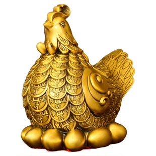 金钱母鸡摆件黄铜旺财金蛋鸡生肖鸡三合摆件去桃花客厅玄关装饰品