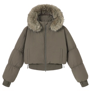 PSO Brand女装假两件复古毛领束腰短款棉服女款夹克棉衣外套冬季