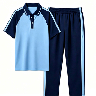 惠来县校服套装男女夏季中小学生班服运动风两件套透气短袖POLO衫