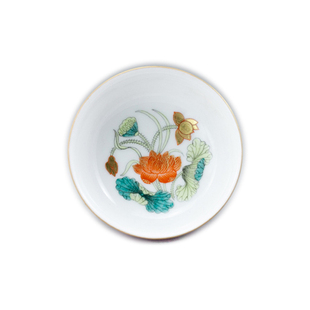 渌水山房 台湾隐樵山房 胭脂水釉内绘珐琅彩金荷杯 茶道主人杯