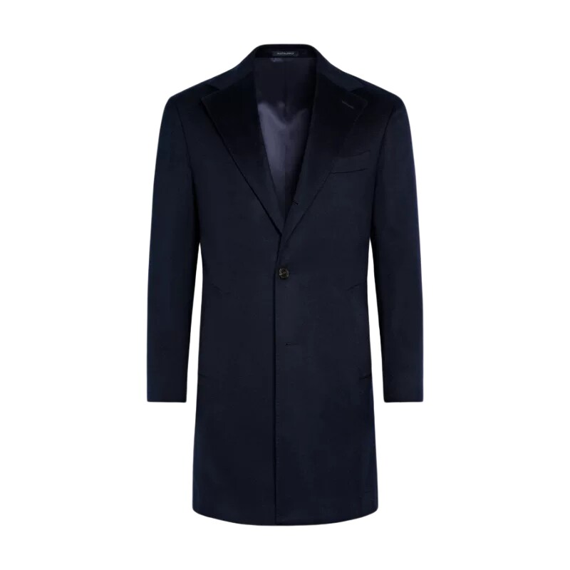 SUITSUPPLY藏青色山羊绒大衣时尚休闲中长款男士外套