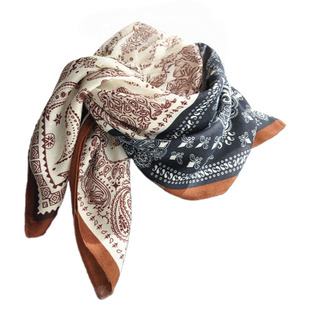 爆款复古棉麻小方巾小围巾丝巾女2025新款冬季腰果花百搭护颈系脖