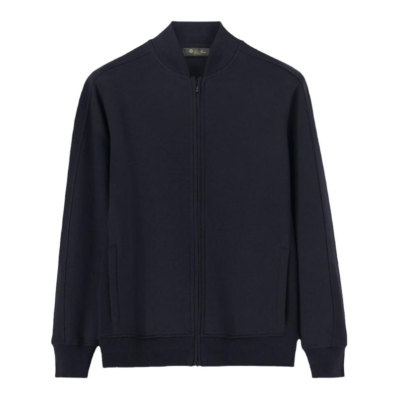 Loro Piana/诺悠翩雅男装海军蓝色棉和羊绒拉链长袖运动针织衫