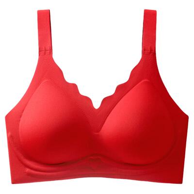 蛇年本命年大码内衣女无钢圈聚拢上托大胸显小薄款收副乳红色文胸