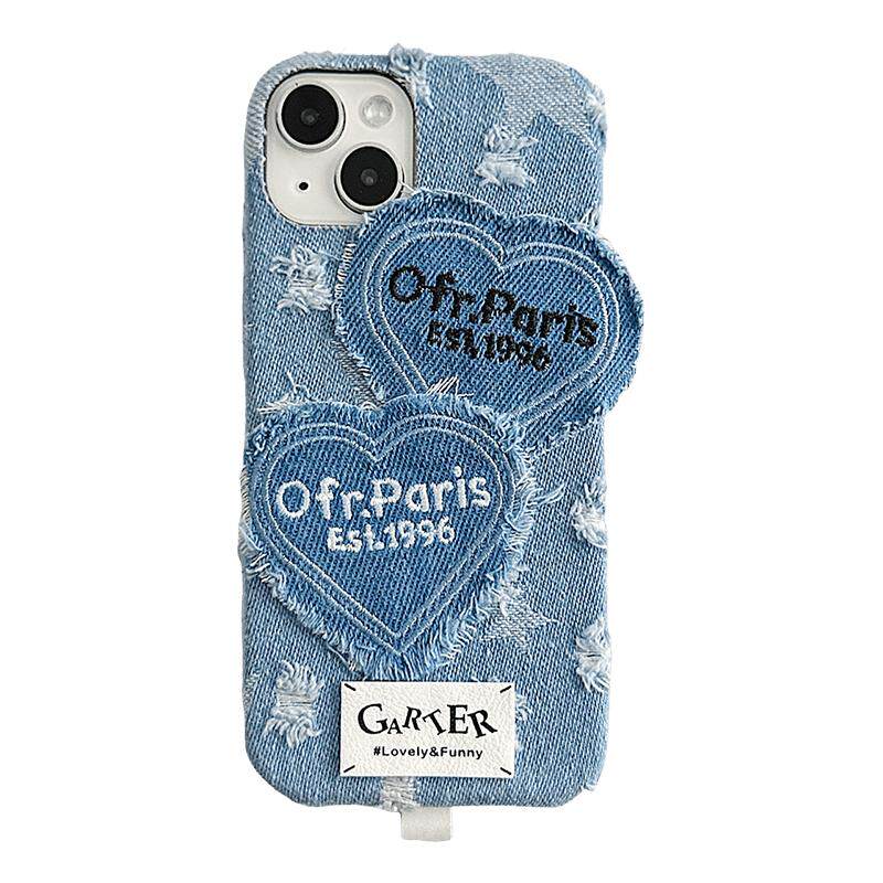 甜酷小众风牛仔爱心适用苹果16ProMax手机壳新款iphone15日韩17Air秋冬14创意13高级女款16promax硅胶保护套