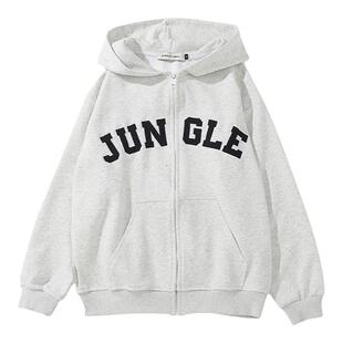 丛林老虎美式潮流刺绣拉链卫衣男冬季复古潮牌宽松330g重磅外套女