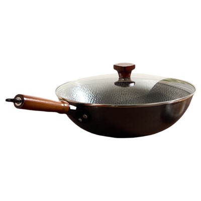 九阳铁锅无涂层炒锅家用炒菜锅锤纹燃气灶煤气灶专用不粘锅锅具