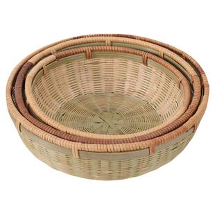 家用竹编馒头筐洗菜篮子客厅水果收纳筐小号圆形大号精编藤口青丝