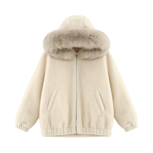 【馥记】气质超大狐狸毛领加厚微卷绒+三星90鹅绒连帽羽绒服-1381