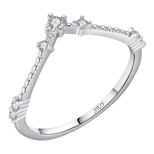 MODIAN摩典D色莫桑钻S925纯银精致闪钻V形戒指女时尚OL叠戴风细戒