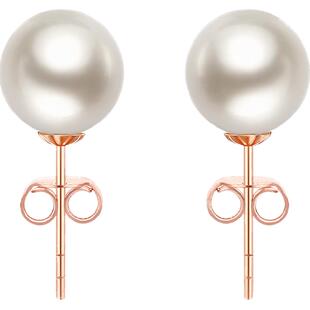 潮宏基至简红18K淡水珍珠耳钉气质玫瑰彩金耳环耳饰纪念日礼物