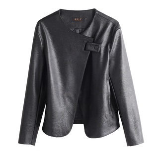 海宁绵羊皮泡皮真皮皮衣女短款翻领时尚休闲皮夹克外套2025秋新款