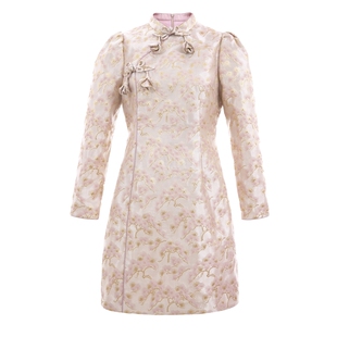 商场同款 可可尼COCOON秋冬新款新中式改良旗袍气质提花连衣裙女