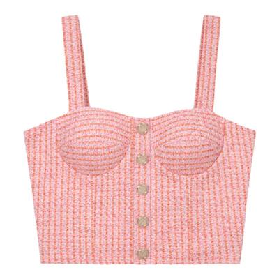 Maje粉色花呢吊带背心上衣