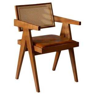 昌迪加尔北欧餐厅实木家用藤编现代简约椅子侘寂风扶手椅靠背椅