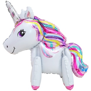 独角兽气球宝宝生日布置装饰品站立小马气球满月百天儿童派对卡通