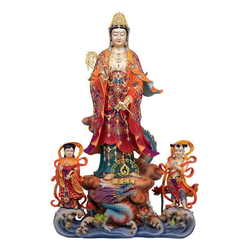 站龙观音菩萨像家居佛堂纯铜摆件