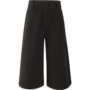 娅丽达羊毛呢阔腿裤女冬2025新款保暖女裤小个子宽松七分休闲裤子