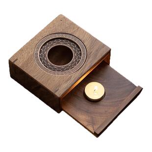 君器胡桃木温茶炉蜡烛加热煮茶暖实木茶底座高端中式禅意风温茶器