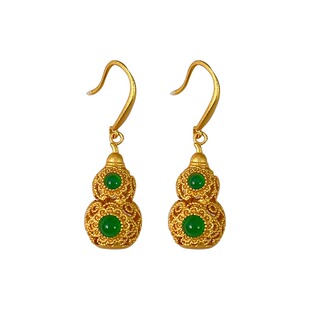 幂幂同款金色镂空葫芦耳坠新中式宫廷风祖母绿耳饰女2026新款耳环