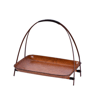 中式手工竹编果盘藤编圆形水果盘篮方形家用托盘收纳盘子竹编制品