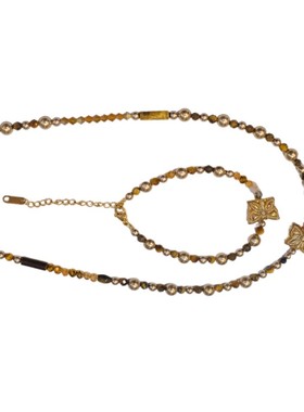 原创秋冬虎眼石珍珠串珠项链手链