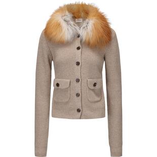 【SALE】【MARKGONG】蕾虎拼红狐领针织开衫百搭秋冬气质女装上衣