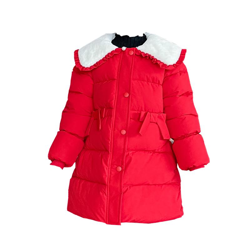 女童中長款棉衣紅色棉服過年服加厚保暖外套中大童女孩時尚喜慶潮