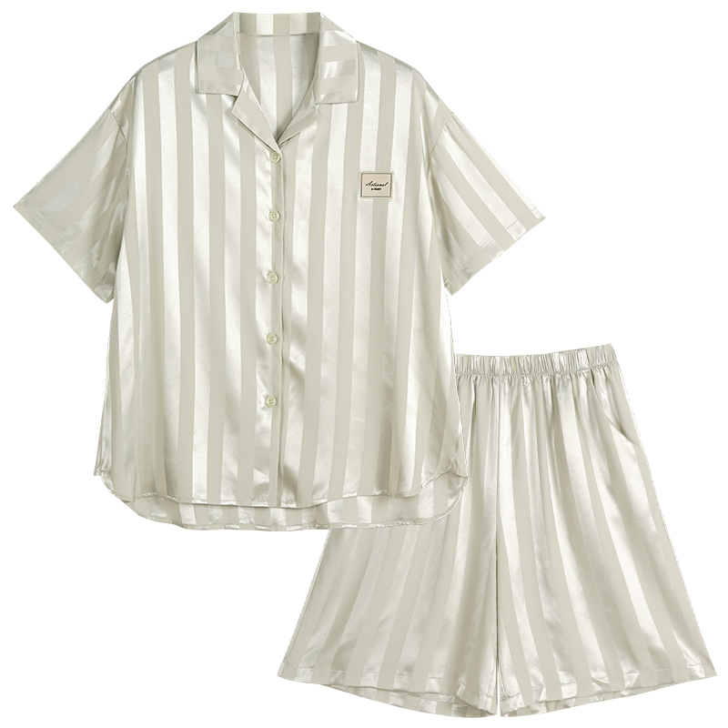 情侶睡衣夏季涼感水光冰絲短袖五分褲男女士寬松家居服套裝夏天薄
