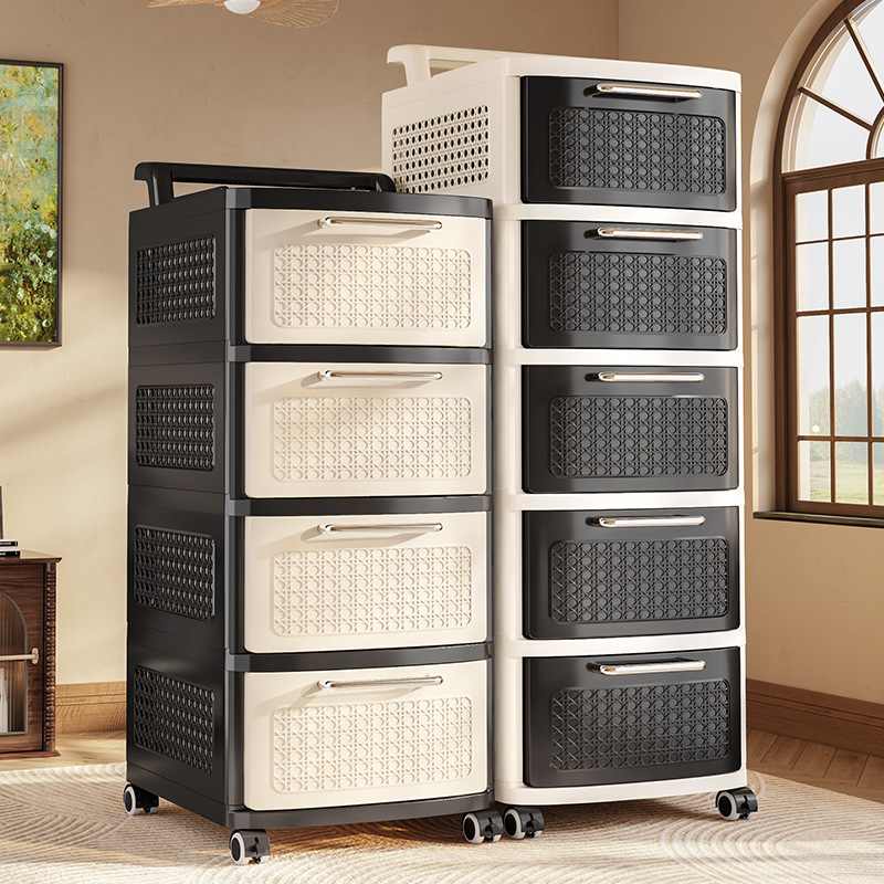 中古风收纳柜抽屉式客厅柜卧室床头柜落地置物架轮移动带大零食可