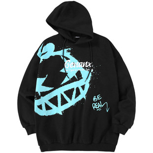 GENANX闪电潮牌加厚加绒连帽卫衣外套男女款秋冬季新款情侣装上衣